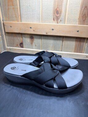 Clarks Cloudsteppers Arla Glitz Black Slide Sandals Womens Size 12